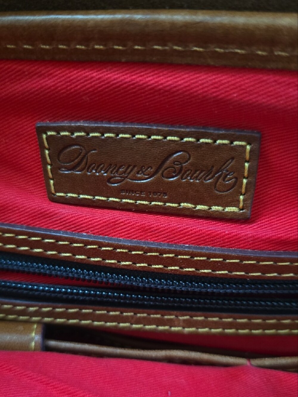 Dooney & Bourke Navy Pebbled Leather Satchel with Brown Trim - Picture 2 of 11